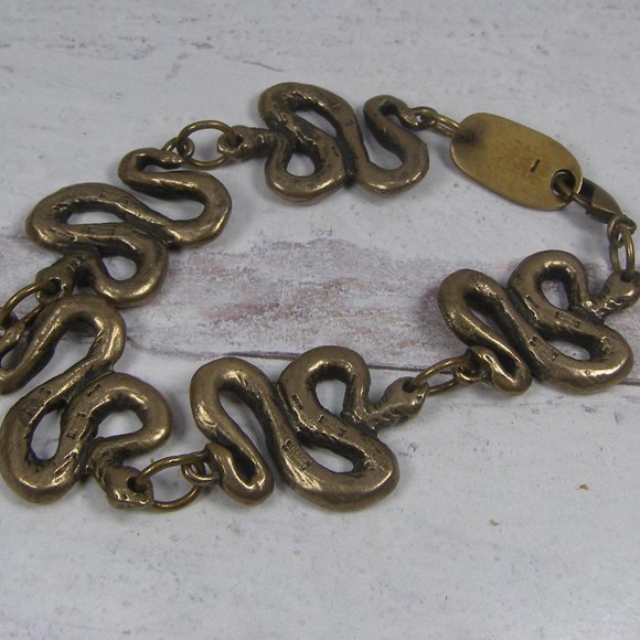 Robert Lee Morris for Elizabeth and james Snake Serpent Brass Bracelet Men 9" - Picture 4 of 7